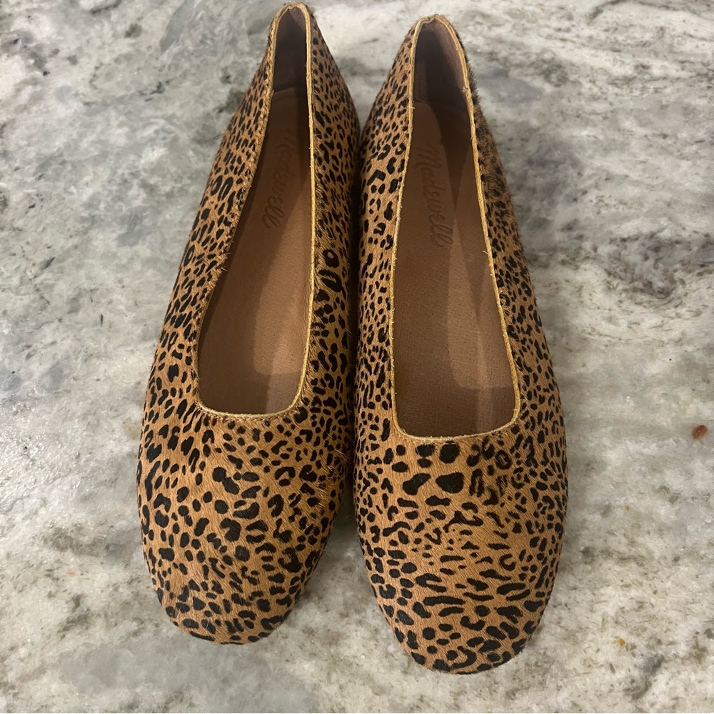 Madewell The Cory Leopard Calf Hair Square Toe Flats Size 6 - Picture 3 of 7